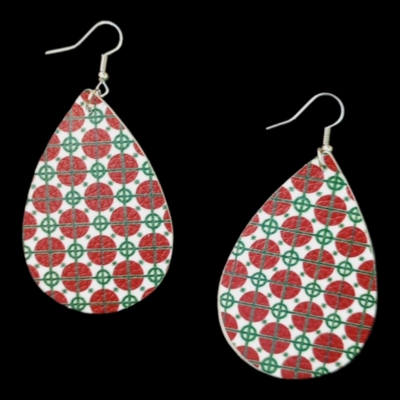 5/$25 Christmas Tree Glitter Earrings Faux Leather Plaid Christmas Dangle red - Picture 9 of 12
